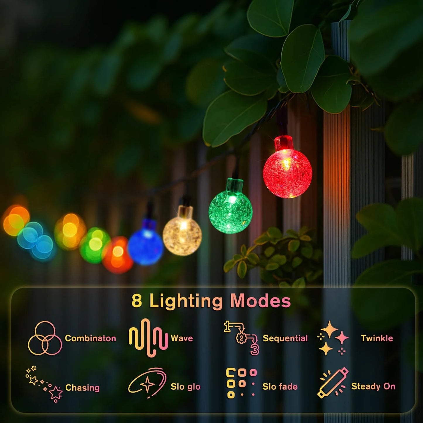 1 Pack 12M/39.37FT. 100 LED Solar Powered Bubble Ball String Light Indoor And Outdoor Decorative Lamp With 8 Lighting Modes Suitable For Home Holiday Park Party Wedding Birthday Festival Path Patio Decoration