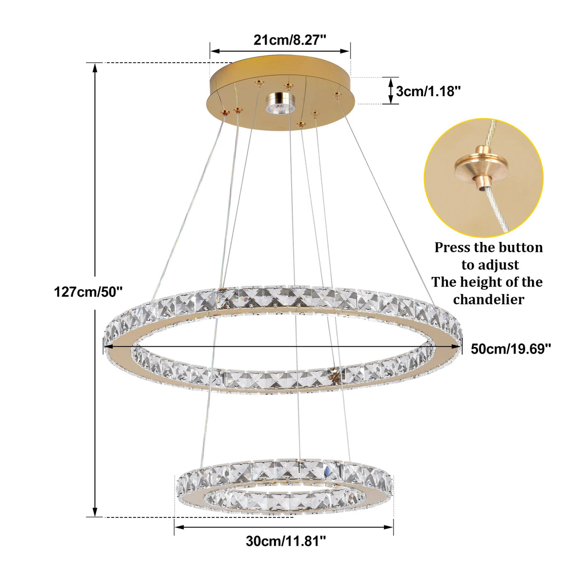 Modern Rings Led Pendant Light Luxury Crystal Dimmable Chandelier Hanging Lustre Ceiling Lamp Living Dining Room Decor Fixture